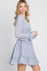 Light Blue Chiffon Ruffle Tiered Open Back Dress