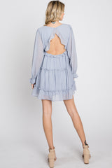 Light Blue Chiffon Ruffle Tiered Open Back Dress