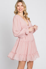 Pink Chiffon Ruffle Tiered Open Back Dress