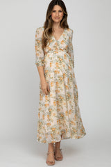 Cream Floral Cutout Maternity Maxi Dress