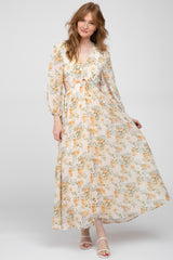 Cream Floral Cutout Maternity Maxi Dress