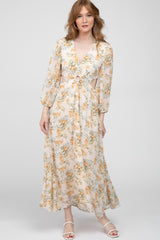 Cream Floral Cutout Maxi Dress