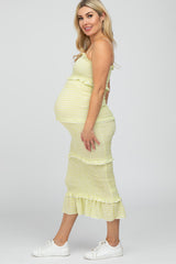 Lime Gingham Print Smocked Maternity Maxi Dress