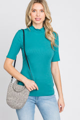 Teal Ribbed Mock Neck Top