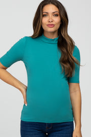 Teal Ribbed Mock Neck Maternity Top