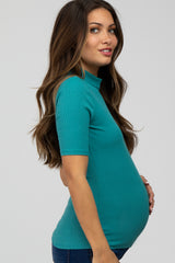 Teal Ribbed Mock Neck Maternity Top