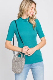 Teal Ribbed Mock Neck Top