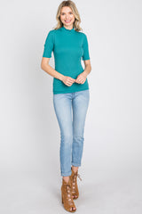 Teal Ribbed Mock Neck Top