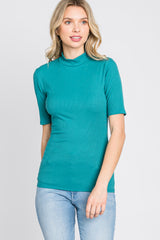 Teal Ribbed Mock Neck Top