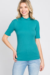 Teal Ribbed Mock Neck Top