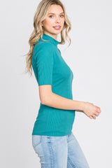 Teal Ribbed Mock Neck Top