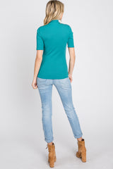 Teal Ribbed Mock Neck Top