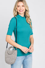 Teal Ribbed Mock Neck Top