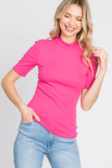 Fuchsia Ribbed Mock Neck Top