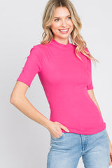 Fuchsia Ribbed Mock Neck Top