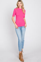 Fuchsia Ribbed Mock Neck Top