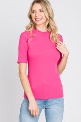 Fuchsia Ribbed Mock Neck Top