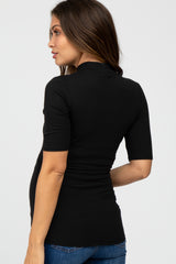 Black Ribbed Mock Neck Maternity Top