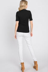 Black Ribbed Mock Neck Top