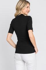 Black Ribbed Mock Neck Top