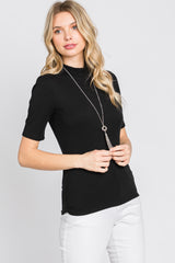 Black Ribbed Mock Neck Top