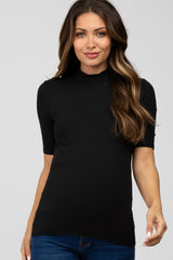 Black Ribbed Mock Neck Maternity Top