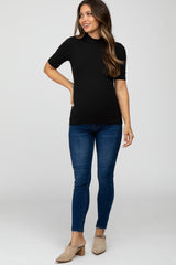 Black Ribbed Mock Neck Maternity Top