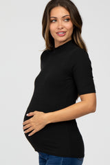 Black Ribbed Mock Neck Maternity Top