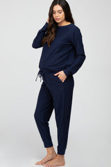 Navy Blue Soft Knit Long Sleeve Maternity Set