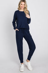 Navy Blue Soft Knit Long Sleeve Maternity Set