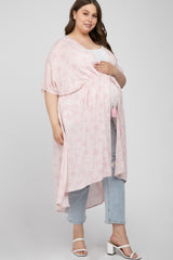 Light Pink Floral Tie Front Maternity Plus Cover Up