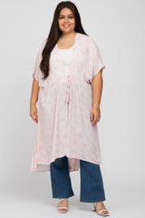 Light Pink Floral Tie Front Maternity Plus Cover Up