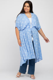 Light Blue Floral Tie Front Plus Cover Up