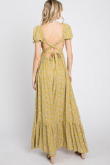 Yellow Criss-Cross Back Floral Maxi Dress