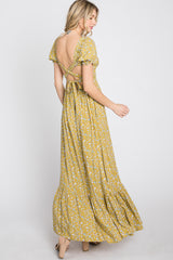 Yellow Criss-Cross Back Floral Maxi Dress