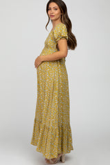 Yellow Criss-Cross Back Floral Maternity Maxi Dress