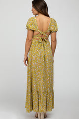 Yellow Criss-Cross Back Floral Maternity Maxi Dress