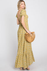 Yellow Criss-Cross Back Floral Maternity Maxi Dress