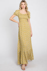 Yellow Criss-Cross Back Floral Maxi Dress