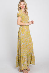 Yellow Criss-Cross Back Floral Maxi Dress