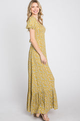 Yellow Criss-Cross Back Floral Maxi Dress