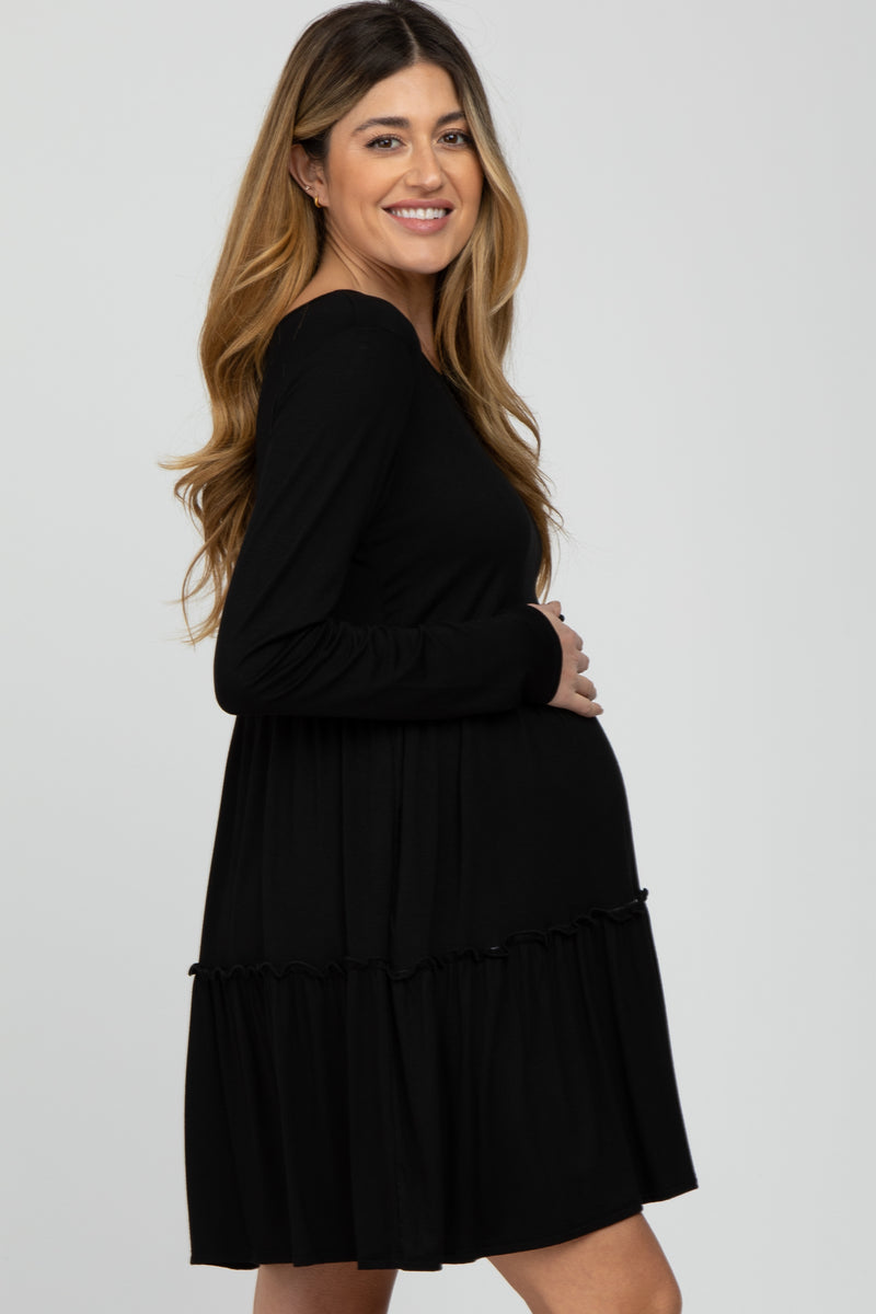 Black Long Sleeve Tiered Maternity Dress– PinkBlush