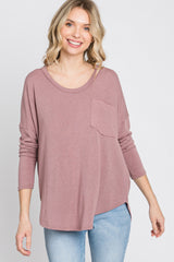 Mauve Soft Knit Hi-Low Round Hem Top