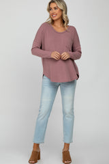 Mauve Soft Knit Hi-Low Round Hem Maternity Top