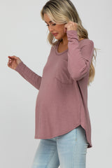 Mauve Soft Knit Hi-Low Round Hem Maternity Top