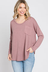 Mauve Soft Knit Hi-Low Round Hem Maternity Top