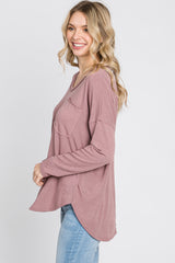 Mauve Soft Knit Hi-Low Round Hem Top