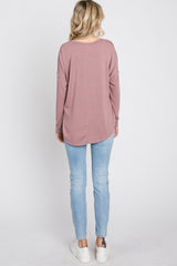 Mauve Soft Knit Hi-Low Round Hem Top