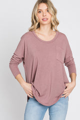 Mauve Soft Knit Hi-Low Round Hem Top