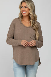 Taupe Soft Knit Hi-Low Round Hem Maternity Top